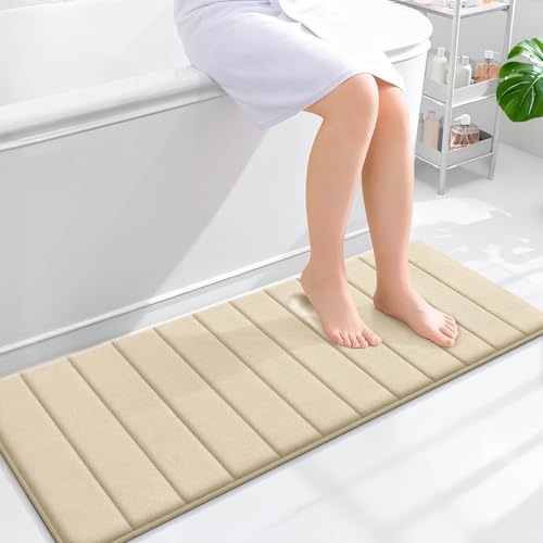 OLANLY Memory Foam Long Bathroom Rugs Runner 47x17, Super Soft Absorbent Bath Mat, Quick Dry, Machine Washable Shower Floor Rugs, Bathmat Carpet, Bathroom Home Decor Accessories, Beige - color: Beige, size: 47" X 17"