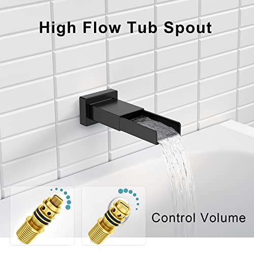 SR SUN RISE 12 Inch All Metal Square Shower System with Tub Spout, Tub Shower Faucet Set, High Pressure Rain Shower Head and Handheld Sprayer Shower Fixtues, Valve Included, Matte Black - color: Matte Black, size: 12 Inch