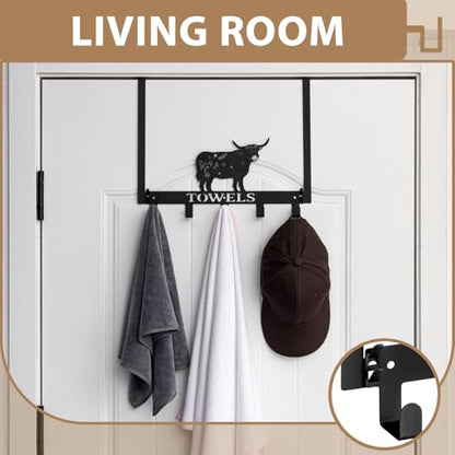 Highland Cow Over The Door Hooks Wall Mount Towel Rack Heavy Duty Hanging Towel Holder Metal Highland Cow Decor for Bathroom Bedroom Kitchen Storage Decorative - style: Highland cow