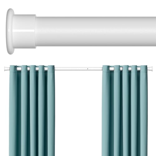 Tension Curtain Rod 43-124 Inches Extra Long White Heavy Duty | Tension Rods Adjustable Curtain Rod No Drilling Spring Loaded Tension Rod for Windows Patio Curtains and Non Slip - color: White, size: 43 to 124 inches