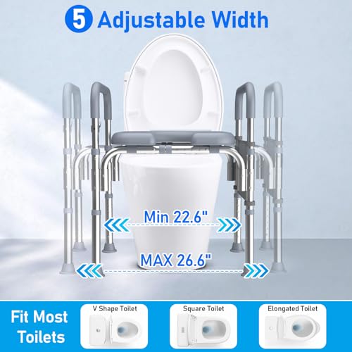 Raised Toilet Seat with Handles,Toilet Seat Risers with Adjustable Height & Width, 400lb Capacity, Fit Any Toilet for Easy & Independent Use, Secure Support for Seniors, Bariatric & Disabled, Gery