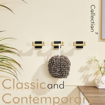 KOKOSIRI Robe Hooks Bath Towel Hooks Bathroom Hardware Double Coat Hooks Wall Mounted, Stainless Steel 3 Pack Black with Gold B1015GDK-P3 - color: Black Gold, size: 3 Pack