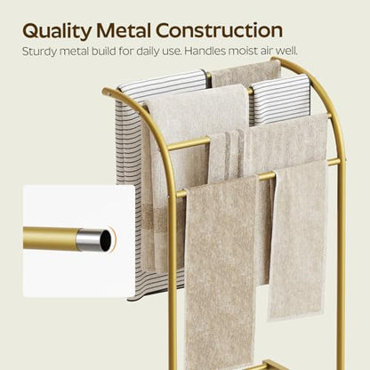 Free Standing Towel Rack, 4-Tier Blanket Rack for Bathroom, Pool Towel Stand Display and Drying Rack, Modern Towel Blanket Storage Organizer, Gold CJ07GD - color: Gold