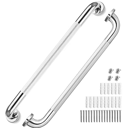 2 Pack Grab Bars for Elderly for Wall, Fit for 24 Inch Studs, Knurled Anti-Slip Bathroom Shower Grab Bars for Seniors, Safety Handicap Grab Bars for Shower, Shower Handles for Elderly, Tesuchan - size: 24 Inch