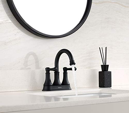 TimeArrow Matte Black Bathroom Sink Faucet for 3 Holes with Pop-up Drain | High Arc Modern 2 Handle 4 Inch Bathroom Faucet, Vanity Lavatory Faucet with 360° Swivel Stainless Steel Spout, TAF067Y-MB - color: Matte Black-067Y