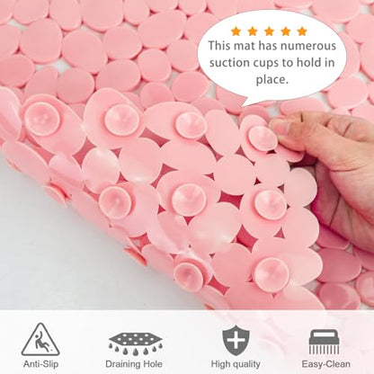 SONGZIMING Pebble Bath Mat for Bathtub to Anti Slip Bathtub Mat in Shower with 16 Inches by 35 Inches (Pink) - color: Pink