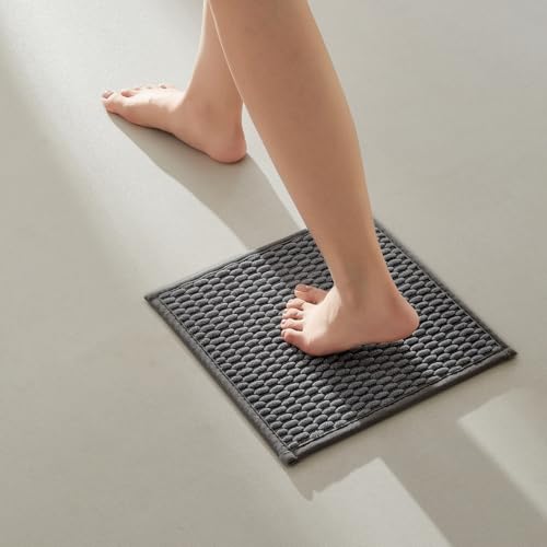 TYUU Small Bathroom Rugs, Non Slip Washable Bath Rugs Super Absorbent Bathroom Rug Thin Quick Dry Low Pile Bath Mats, Dark Grey 12"x12" - color: Dark Grey, size: 1' X 1' (Rectangular)