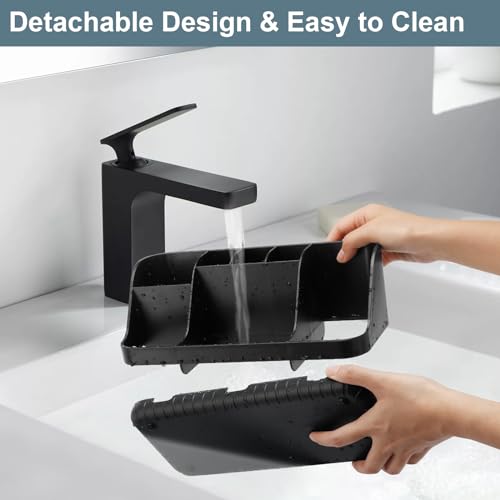 GFWARE Black Toothbrush Holder - 7 Slots Bathroom Organizer Countertop with Drainage Matte Black Electric Toothbrush and Toothpaste Holder for Bathroom Accessories Organization Vanity Sink Storage | Detachable 7 Slots Matte Black Kid Electric Toothbrush a