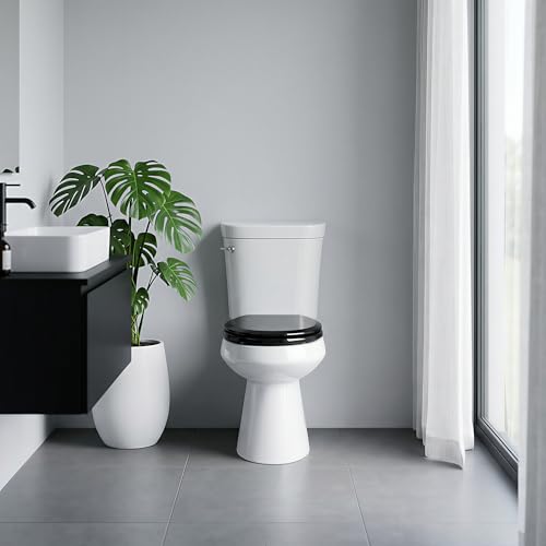 Pro Elite Heavy-Duty Wood Toilet Seat, Round, Black | Magnetic Quick-Release Easy-Clean and Change, HushMotion Soft Close, StainShield High-Gloss Finish, Arch-Tite Secure Fit - color: Black, size: Round