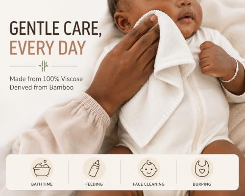 Bamboo Baby Washcloths, 6 Pack Soft & Absorbent Baby Wash Cloths for Newborns, Infants & Toddlers, Gentle Baby Face Towels for Bath Time, Feeding, Burping & Everyday Care, 10 x 10 Inches.