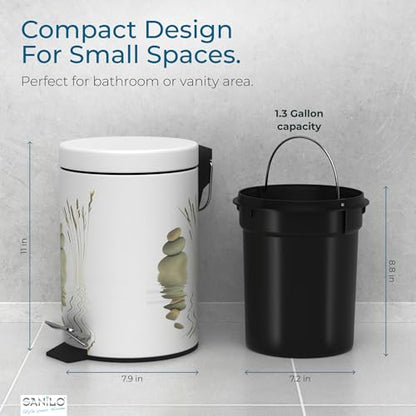 Sanilo Small Bathroom Trash Can with Lid [1.3 Gallon] - Lidded Tiny Trashcan for Garbage - Mini Metal Bin with Soft Closing Mechanism - Bath Room Accessoire Wastebin with Inner Bucket (Balance) - color: Balance
