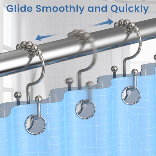 Brushed Nickel Shower Curtain Hooks Double Sided with Roller Balls | for Bathroom Rods, for Shower Curtain and Liner, Smooth Gliding, Rustproof Metal, Set of 12 Hooks - color: Nickel