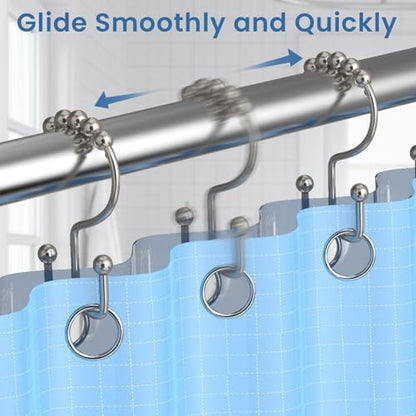 Brushed Nickel Shower Curtain Hooks Double Sided with Roller Balls | for Bathroom Rods, for Shower Curtain and Liner, Smooth Gliding, Rustproof Metal, Set of 12 Hooks - color: Nickel
