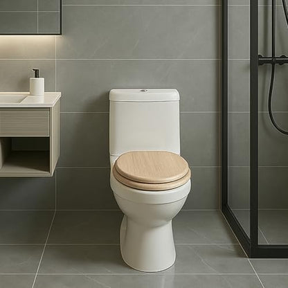 Toilet Seat, Slow Close, Premium Moulded Wood, Quick Release, Nordic Light Oak Look, PIKLiDS, Laminated Woodgrain Finish (Elongated) - size: Elongated