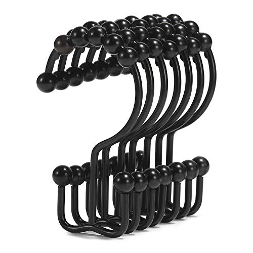 Shower Curtain Hooks, Goowin Shower Curtain Rings, Stainless Steel Black Shower Curtain Hooks, Shower Curtain Rings Rust Proof, Free Sliding Double Shower Hooks for Shower Curtain & Liners (Black) - color: Black