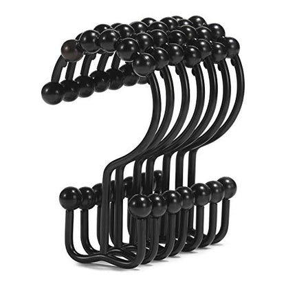 Shower Curtain Hooks, Goowin Shower Curtain Rings, Stainless Steel Black Shower Curtain Hooks, Shower Curtain Rings Rust Proof, Free Sliding Double Shower Hooks for Shower Curtain & Liners (Black) - color: Black