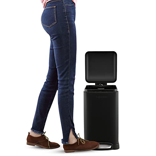 happimess Betty Retro Mini 3.2 Gal Step Trash Can, Charcoal Black | Soft-Close Lid, Fingerprint Proof, Removable Liner, Stainless Steel, Hands-Free Pedal - color: Black