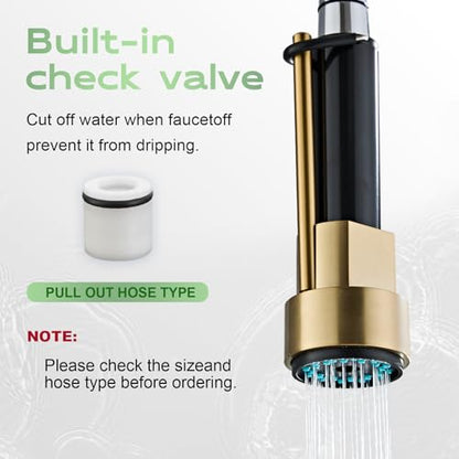 Pull Down Kitchen Faucet Replacement Head, 3-Mode Spray Head with Stream/Spray/Pause, High Pressure Anti-Clog Nozzle, Easy Installation, Universal Fit for Most Kitchen Faucets Brushed Gold - color: Industrial Spray Head - Gold