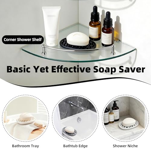 2 Pack Soap Dish for Shower, Non-Slip Silicone Bar Soap Holder with Efficient Drainage Holes for Bathroom Sink, Self Draining Soaps Saver Pad for Shower Niche, Shelf (Black- 2Pcs) - color: Black- 2pcs