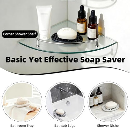 2 Pack Soap Dish for Shower, Non-Slip Silicone Bar Soap Holder with Efficient Drainage Holes for Bathroom Sink, Self Draining Soaps Saver Pad for Shower Niche, Shelf (Black- 2Pcs) - color: Black- 2pcs