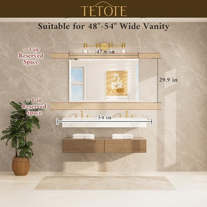 TETOTE 48" x 30" Large Rectangle Mirror with Frameless Tempered Beveled Edge for Vanity and Bathroom - size: 30"L x 48"W