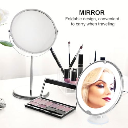 INOOMP 10x Lighted Rotating Makeup Mirror with Suction Cup, 360-degree LED Magnifying Cosmetic Mirror for Home Vanity and Travel Use