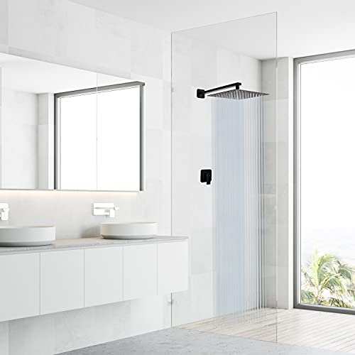 Rain Shower Head Black with Extension Arm 12 Inch Square Shower Head with 16 Inch Shower Arm Large Stainless Steel Rainfall Showerhead Matte Black Waterfall Full Body Coverage by GGStudy - color: Black, size: 12inch