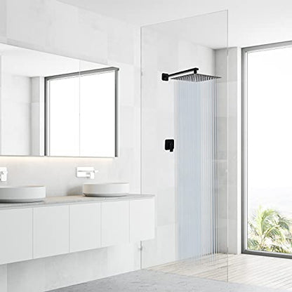 Rain Shower Head Black with Extension Arm 12 Inch Square Shower Head with 16 Inch Shower Arm Large Stainless Steel Rainfall Showerhead Matte Black Waterfall Full Body Coverage by GGStudy - color: Black, size: 12inch