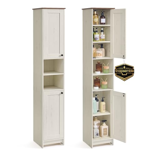 SONGMICS HOME Snapsemble Assembly Bathroom Storage Cabinet, 66.9-Inch Tall | Slim Narrow Freestanding Cabinet, 11.8-Inch Wide, Adjustable Shelves, Rustic White, HOPU Collection UBBC667WJ02S - size: 1 Pack