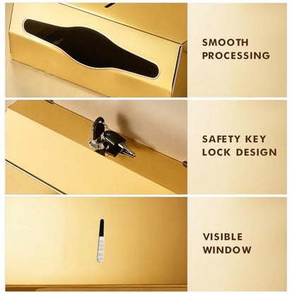 Gorlary Paper Towel Dispenser Wall Mount Commercial, Gold, Large Capacity | Polished Mirror Finish, Stainless Steel Paper Towel Dispenser with Lock, Fits C-Fold Multifold Trifold Paper Towels - color: Medium-gold