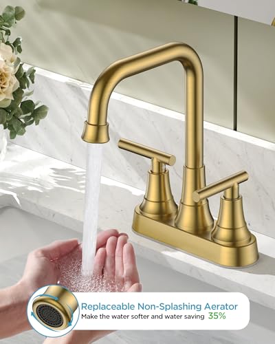 FORIOUS Brushed Gold Centerset Bathroom Faucet 2 Hole, Gold Vanity Faucet | 4 Inch Bathroom Sink Faucet Gold 2 Hole with Drain Set, ADA Compliant Rv Centerset Sink Faucet for Bathroom 4”, Powder Room - color: Gold