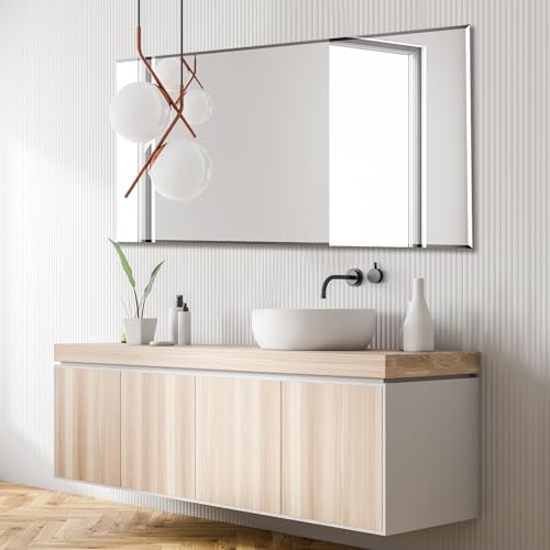 Ruomeng Rectangle Wall Mirror Frameless Bathroom Mirror 48” x 30" Beveled Edge Mirror for Vanity and Entryway - size: 48"L x 30"W