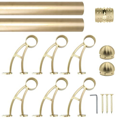 Bar Mount Foot Rail Kit, Satin Golden Finish 2" OD Stainless Steel Tubing w/Internal Connector, Bar Mount Foot Rail Bracket (Domed End Cap, 13 ft (78 in x 2)) - size: 13 ft (78 in x 2), style: Domed End Cap
