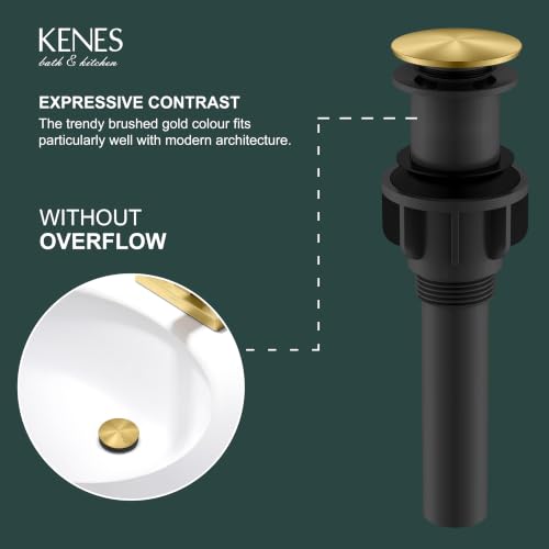 Pop Up Bathroom Sink Drain Without Overflow Brushed Gold Pop Up Drain | Bathroom Vanity Sink Drain Assembly, Built-in Anti-Clogging Strainer, Plastic Pop Up Drain for Bathroom Vanity Vessel Sink - color: Brushed Gold, size: Big Pop up Cap (Without Overflo