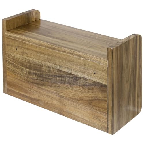 MyGift Acacia Wood Paper Towel Holder with Shelf, Wall Mounted Rack | Top shelf stores spices, oils, and kitchen essentials while the lower bar provides convenient roll access to save space - color: Premium Acacia Wood