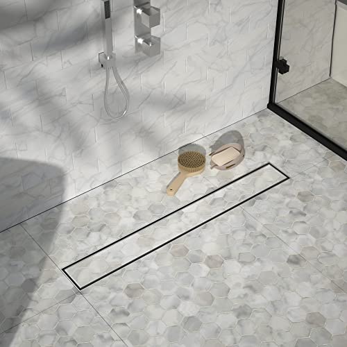 Linear Shower Drain, 304 Stainless Steel Floor Drain 24" | with Tiled Insert Grate & Hair Strainer, Bathroom 2-in-1 Tiled in Drain, CUPC Certified - color: Brushed, size: 24''
