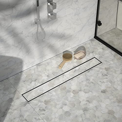 Linear Shower Drain, 304 Stainless Steel Floor Drain 24" | with Tiled Insert Grate & Hair Strainer, Bathroom 2-in-1 Tiled in Drain, CUPC Certified - color: Brushed, size: 24''