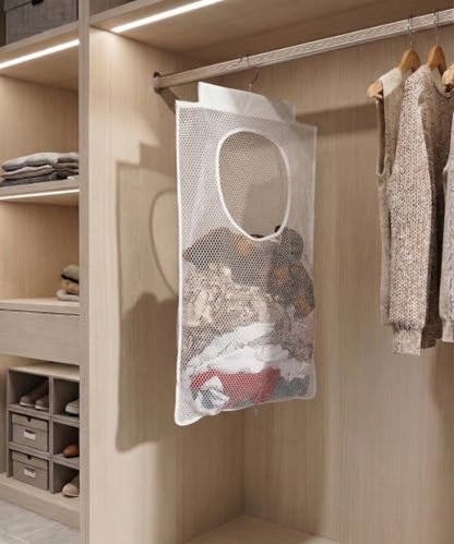 ALYER Breathable Mesh Laundry Hamper,Foldable Hanging Closet Storage Basket,Portable Space Saving Dirty Clothes Bag (White) - color: White
