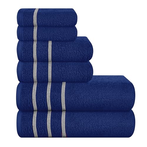 MyOwn Ultra Soft 6 Pack Cotton Towel Set, Contains 2 Bath Towels 28x55 inch, 2 Hand Towels 16x24 inch & 2 Wash Coths 12x12 inch, Ideal Everyday use, Compact & Lightweight - Navy Blue, 71661 - color: Navy Blue, size: 6-Piece Towel Set