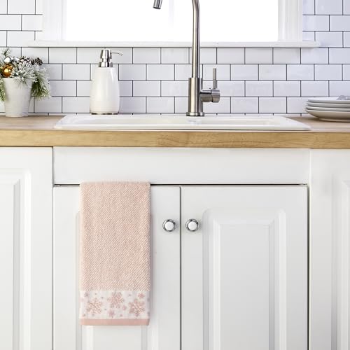 SKL Home Christmas/Winter Heather Snowflake Hand Towel Set-2pc, Blush Pink | 100% Cotton. 500 GSM. Plush & absorbent jacquard. Great for the bathroom, kitchen or bar & gifting. - color: Heather Snowflake (Blush), style: Hand Towel Set