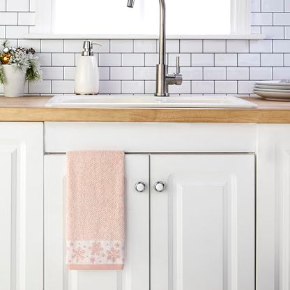 SKL Home Christmas/Winter Heather Snowflake Hand Towel Set-2pc, Blush Pink | 100% Cotton. 500 GSM. Plush & absorbent jacquard. Great for the bathroom, kitchen or bar & gifting. - color: Heather Snowflake (Blush), style: Hand Towel Set