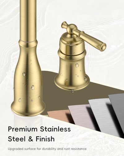 DAYONE Gold Kitchen Sink Faucets with Soap Dispenser and Separate Handle 3 Holes, 2 Holes Pull Down Brushed Gold Sink Faucet for Kitchen, Single Handle High Arc, DAY-CR272 - color: Brushed Gold, style: 3 Holes