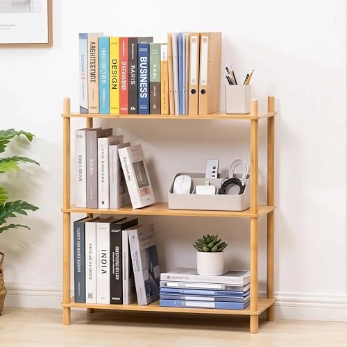 3-Tier Expandable Freestanding Open Bamboo Book Shelf - No-Tool Assembly & Modular,Bathroom Storage Shelf Unit Plant Stand for Small Space, Bedroom, Living Room, Home Office(Natural, 3-Tier) - color: Natural 3-tier-1