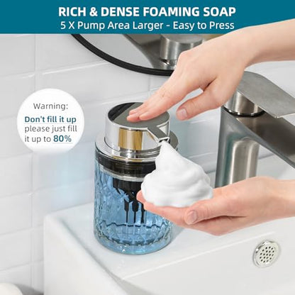 RYTOXILO Foaming Soap Dispenser, Clear Glass Foam Hand Soap Dispenser for Bathroom, Refillable 7.8 Fl Oz Foamy Pump Bottle with Plastic Sliver Pump, Modern Dish Soap Foam Dispenser Container - color: Clear Bottle+ Sliver Pump
