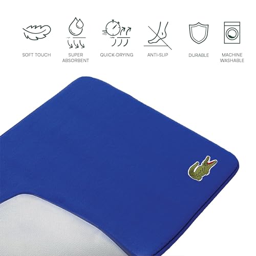 Lacoste Memory Foam Bath Rug – Ultra Soft Fleece Bathroom Mat with Embroidered Crocodile Logo, Super Absorbent, Non-Slip Backing, Machine Washable, Plush & Stylish 19"x30" – Surf Blue
