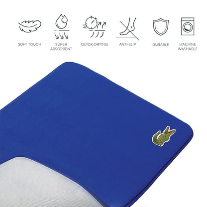Lacoste Memory Foam Bath Rug – Ultra Soft Fleece Bathroom Mat with Embroidered Crocodile Logo, Super Absorbent, Non-Slip Backing, Machine Washable, Plush & Stylish 19"x30" – Surf Blue