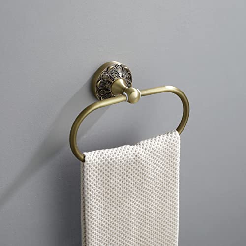 Towel Ring + Double Toothbrush Holder, Brass Bathroom Accessories Set