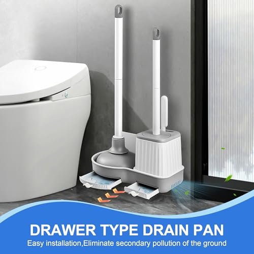 Silkyhose 3 in 1 Toilet Brush & Plunger, Wall Mounted with Crevice Brush | Built-in Storage Holder. Rust-resistant, Durable. Non-Slip Grip. Easy to Install. For Bathroom, Floor & Tile Cleaning.