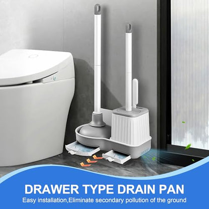 Silkyhose 3 in 1 Toilet Brush & Plunger, Wall Mounted with Crevice Brush | Built-in Storage Holder. Rust-resistant, Durable. Non-Slip Grip. Easy to Install. For Bathroom, Floor & Tile Cleaning.