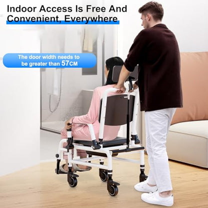 Reclining Shower Chair with Wheels,Commode Wheelchair Toilet Chair | Padded Transfer Chair with Headrest, Flip-up Armrests & Foot Rests, Tilt Rolling Wheelchair for Elderly, Disabled, Handicap